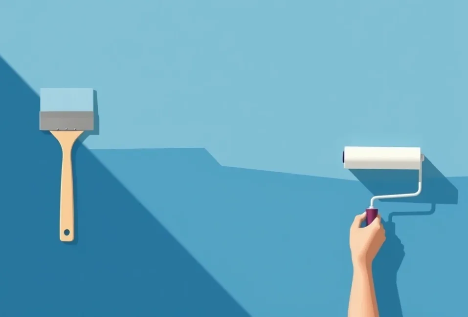Outils de peinture disposés dans l'ordre des étapes du chantier