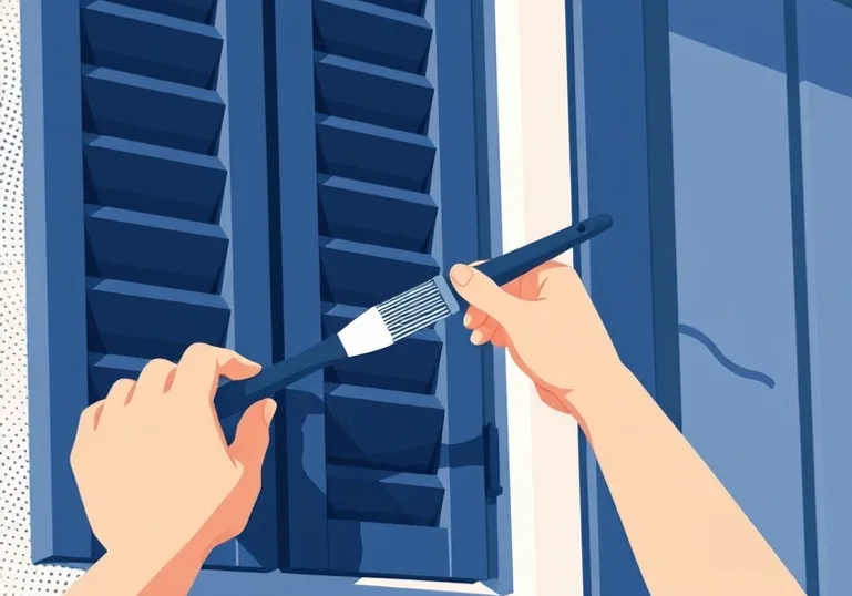 Mise en peinture au pinceau de volets et d'encadrements en bois