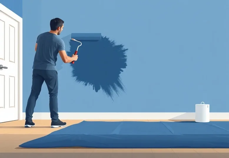 Peintre appliquant la peinture au rouleau sur un mur de salon